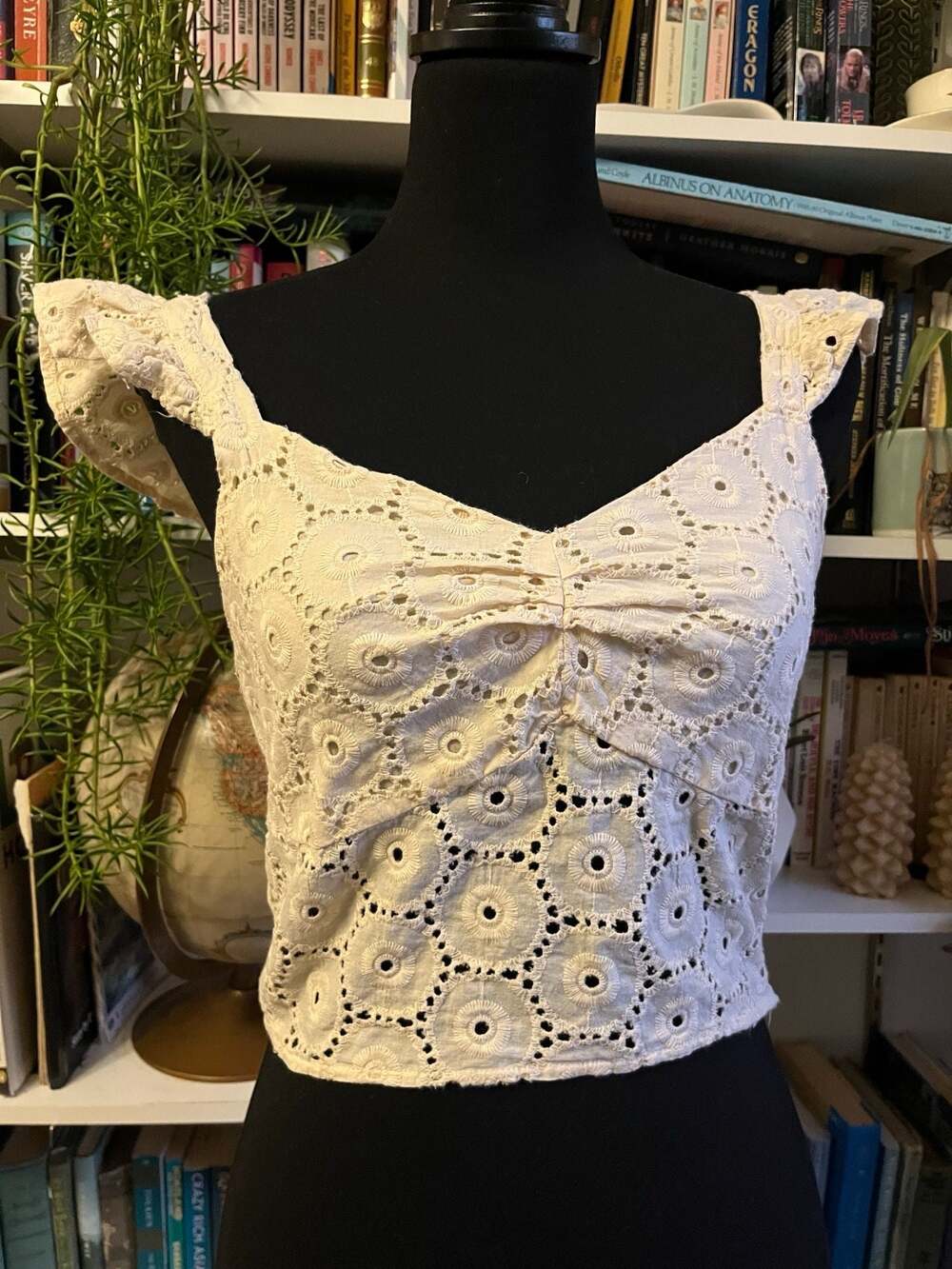 Chelsea & Violet Eyelet Ruffle Crop Top Cream Boho Lace Summer Blouse